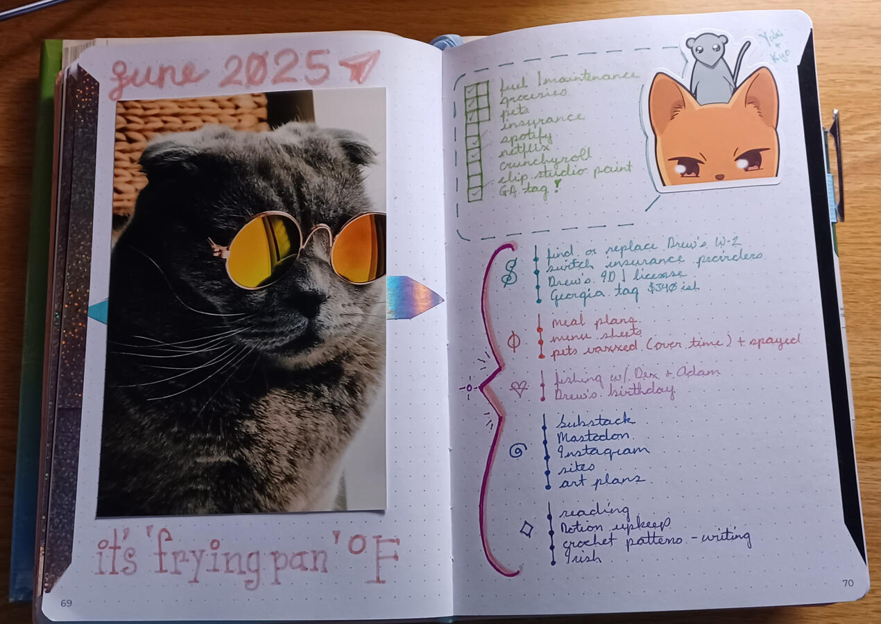 Bullet journal cover pages for June 2025; the photo was taken by Raoul Droog. I got it on Unsplash.